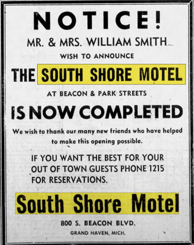 South Shore Motel - Mar 22 1960 Article